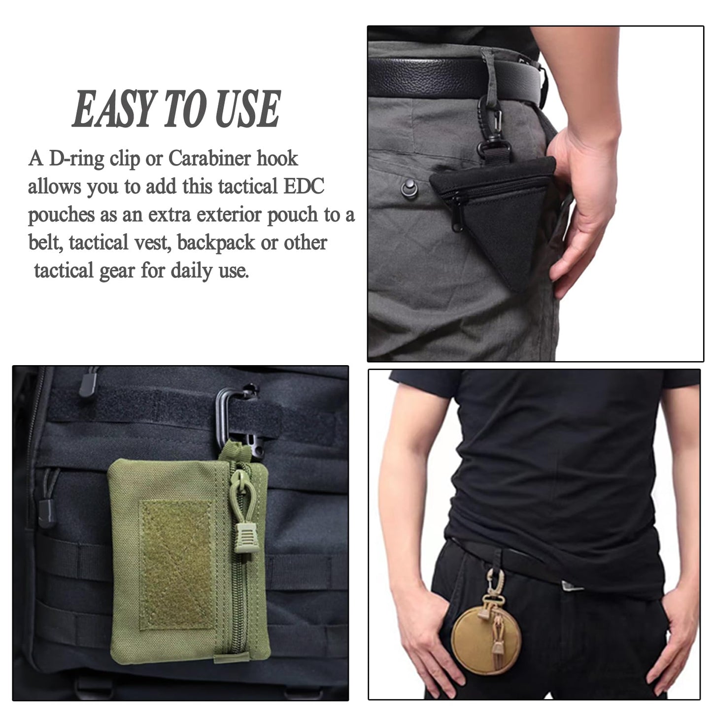 2 Packs Tactical EDC Pouches Compact Mini Military Molle Utility Pouch Accessories Organizer Bags Coin Purse Keychain Pockets Credit Card Holder for Waist Pack(2 Pack Horizontal Black)