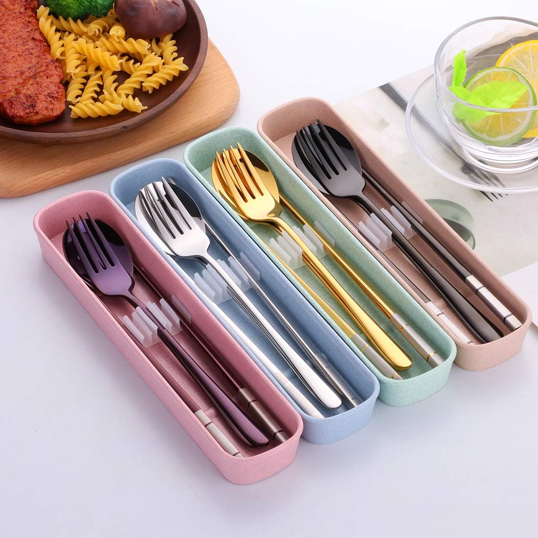 3 PCS Outdoor Flatware Set Fork Spoon Chopsticks/Travel Flatware Set with a Case