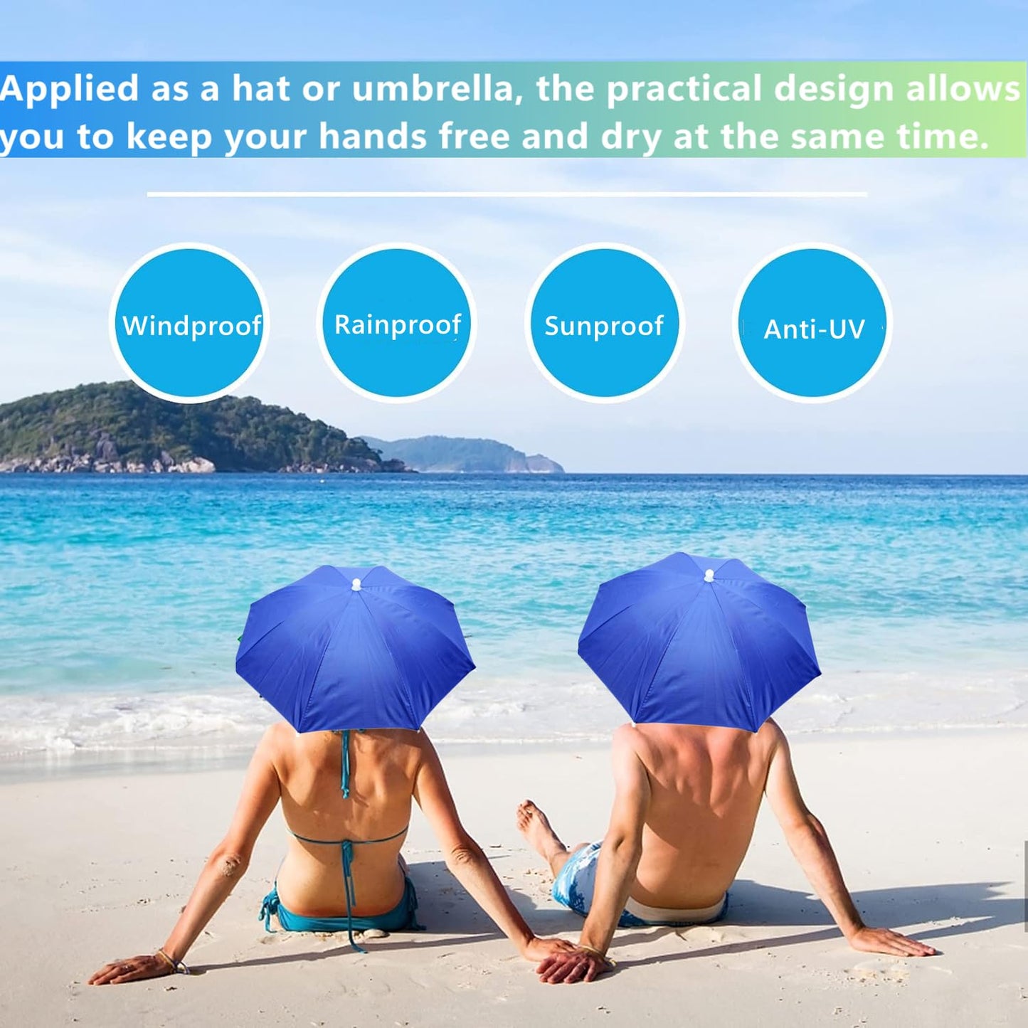 3 Pack Umbrella Hat, Sports Head Umbrella Hats for Adult Women, 26" Diameter Folding Waterproof Rainbow Fishing Headwear for Outdoor Party Beach Hiking (Royalblue)