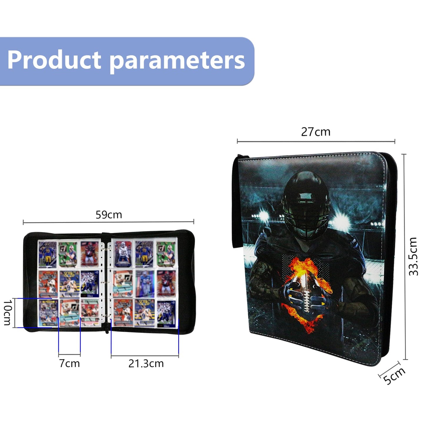 Football Plus 9 Pocket Card Binder - Fits 900 Cards, 50 Removable Sleeves