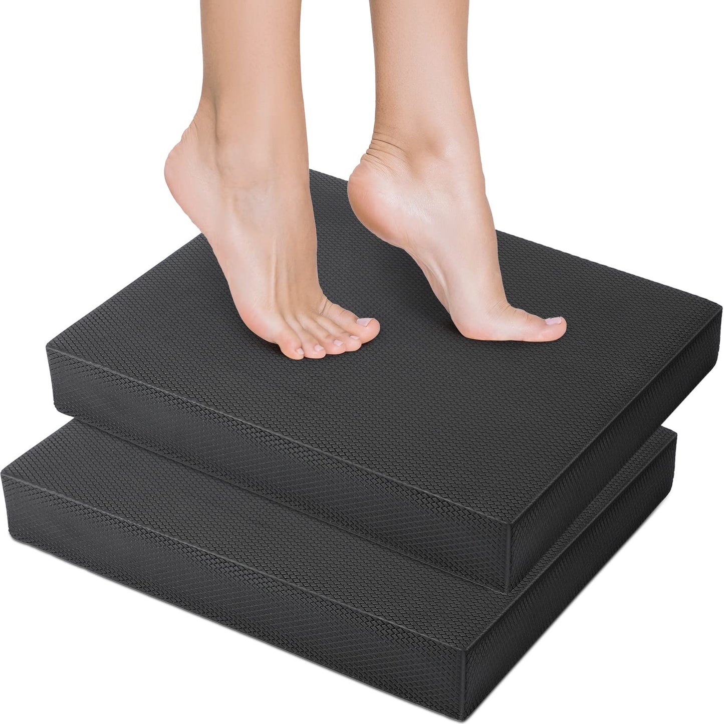 Hungdao 2 Pcs Balance Pad Thick Foam Yoga Core Training Exercise Pad for Adults Physical Therapy Fitness Stability Workout Knee Ankle Strength Training Home Work Floor(16 x 13 x 2 Inches,Black)