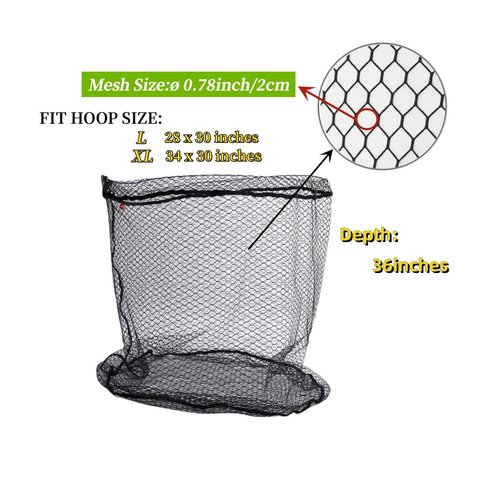 Rubber Coated Replacement Fishing Net Hook Resist for Landing Net Black X-Large 34x30x36inches