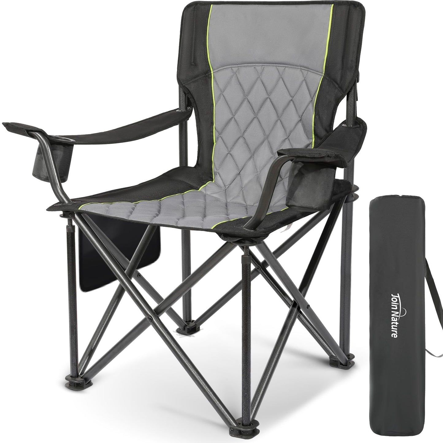 Join Nature Outdoor Large Camping Chairs for Adults, Heavy Duty Camp Chair Support 800lbs, King Kong Folding Chairs with Padded and Pocket for Outside, Sports, Lawn, Built Durable and Reliable, Black