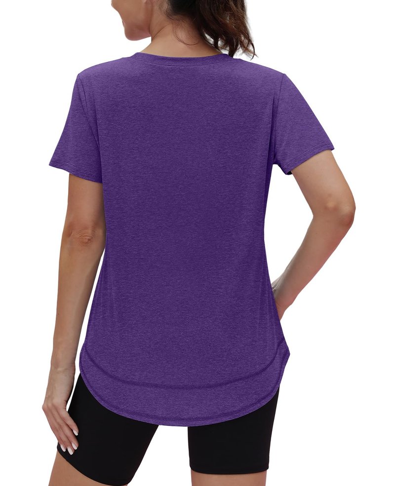 Oversized Tshirts for Women Dry Fit Plus Size Spring Clothes Summer Athletic Tops Workout Shirts Crewneck Purple 3XL