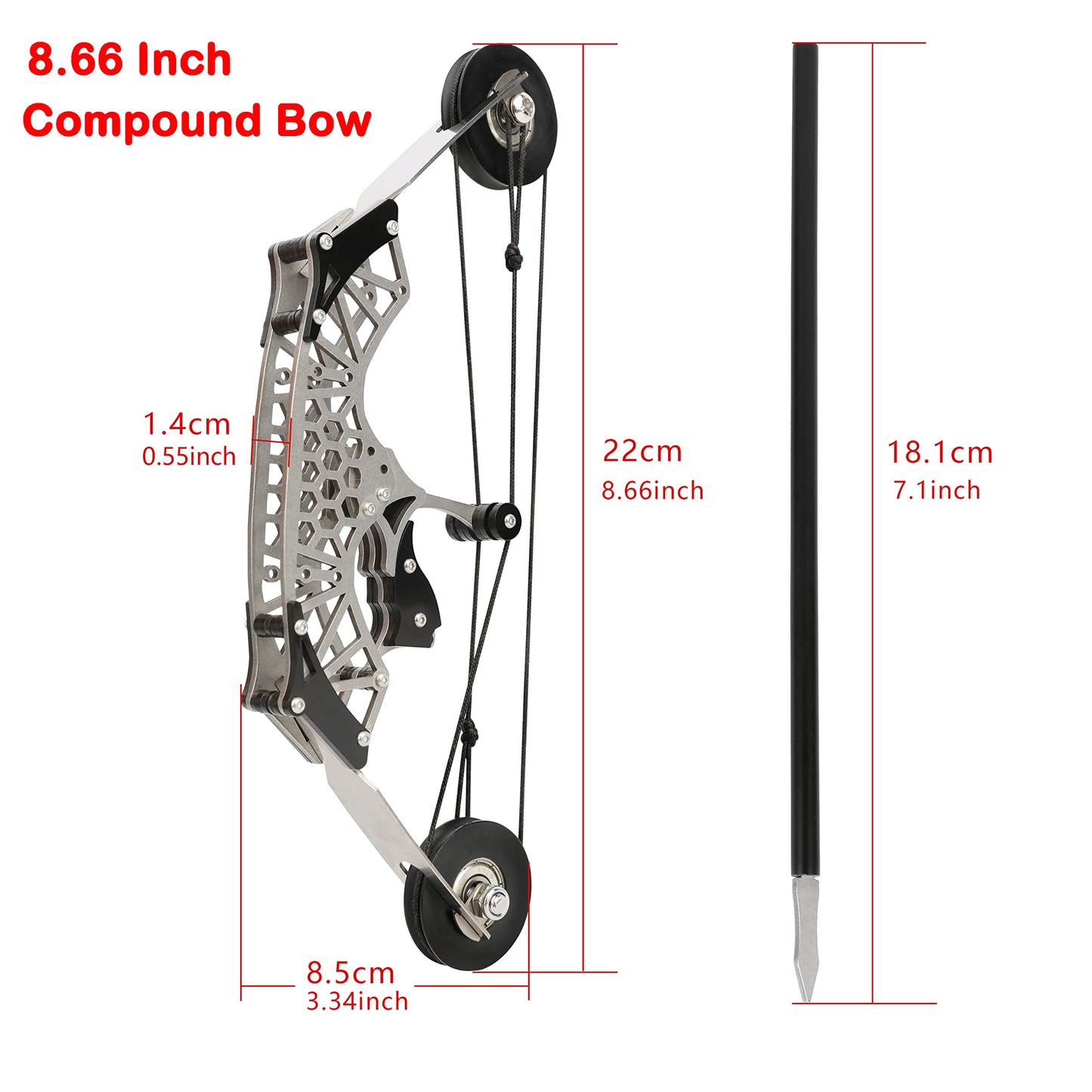 ZSHJGJR 6"/7.4"/7.9"/8.6"/8.8"/9.5"/11"/16" Archery Compound Bow and Arrow Set Training Bow RH/LH for Outdoor Sports Hunting Shooting Cool Stuff Archery Entertainment Fun Gift (8.6" Bow)