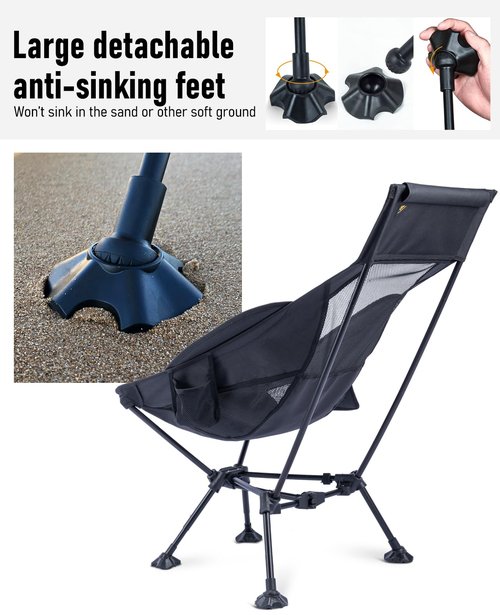 iClimb 2 Adjustable High Back Anti-Sinking Chair and 1 Folding Table Bundle, Ultralight Compact for Adults Outdoor Camping Backpacking Hiking Beach Concert