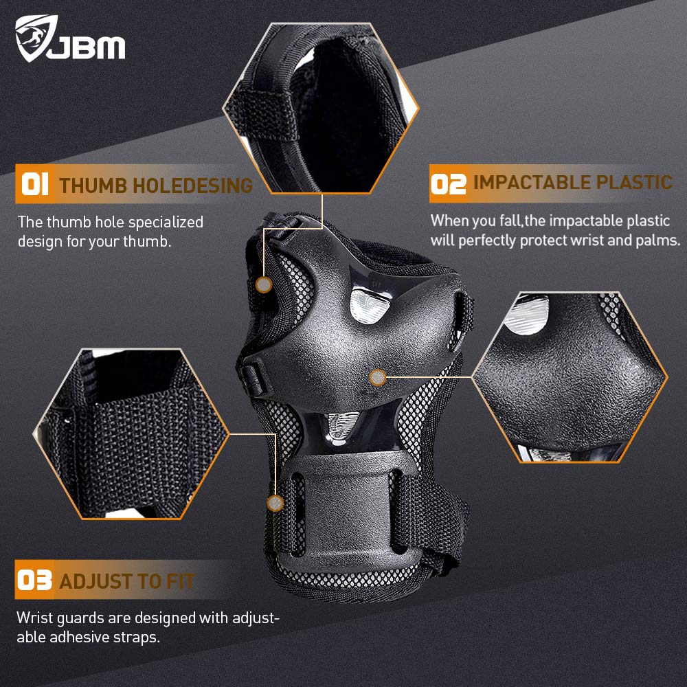 JBM Teenager Adult Bike Knee Pads and Elbow Pads with Wrist Guards Protective Gear Set for Biking, Riding, Cycling and Multi Sports Safety Scooter, Skateboard, Bicycle