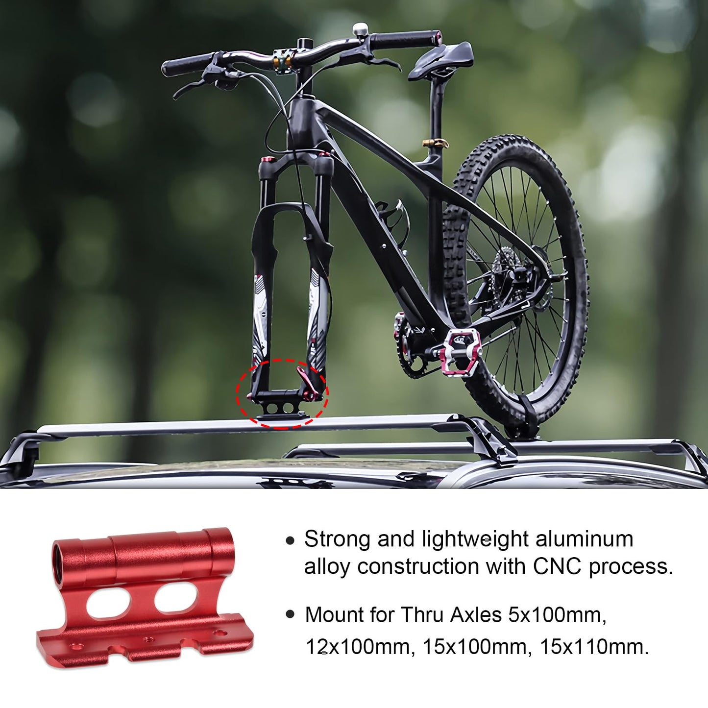 kingsea Versatile Bike Block, Thru AXLE (15x110 5x100 12x100 15x100) - Bicycle Truck Bed/Storage - Aluminum Alloy Bicycle Front Fork,Quick Release Fork for Truck, Trailer, Bikes, Red