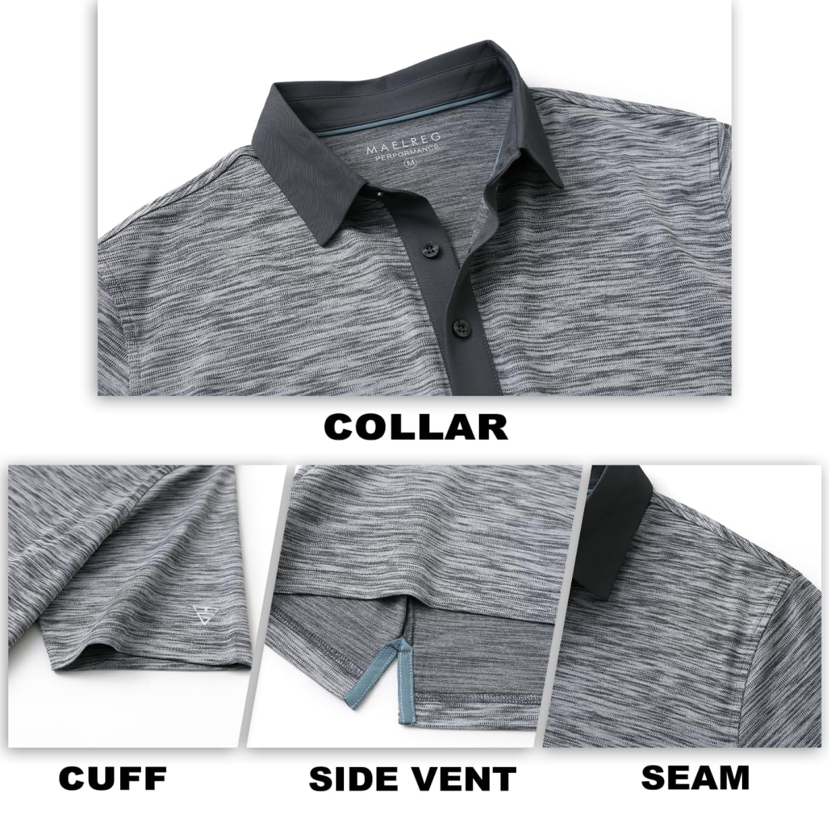 M MAELREG Golf Shirts for Men Dry Fit Moisture Wicking Pique Performance Casual Sport Mens Polo Shirts Short Sleeve Black Grey Heather