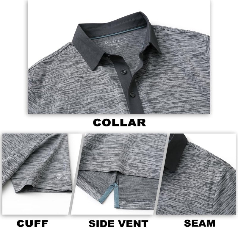 M MAELREG Golf Shirts for Men Dry Fit Moisture Wicking Pique Performance Casual Sport Mens Polo Shirts Short Sleeve Black Grey Heather