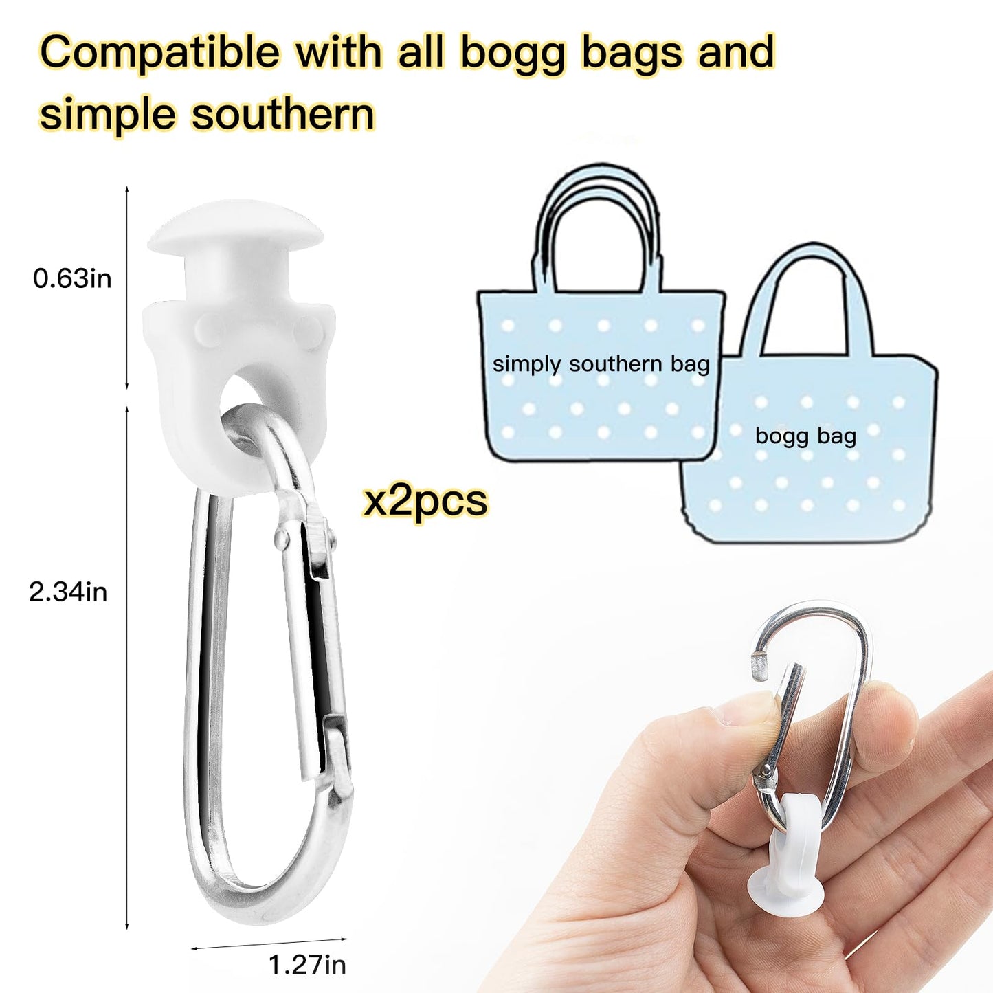 2 Set Hooks Set Accessories Compatible for Bogg Bag, Bogg Bag Accessories, Insert Carabiner Key Chain Holder Charms, Compatible for Small & Large Beach Bags (White)
