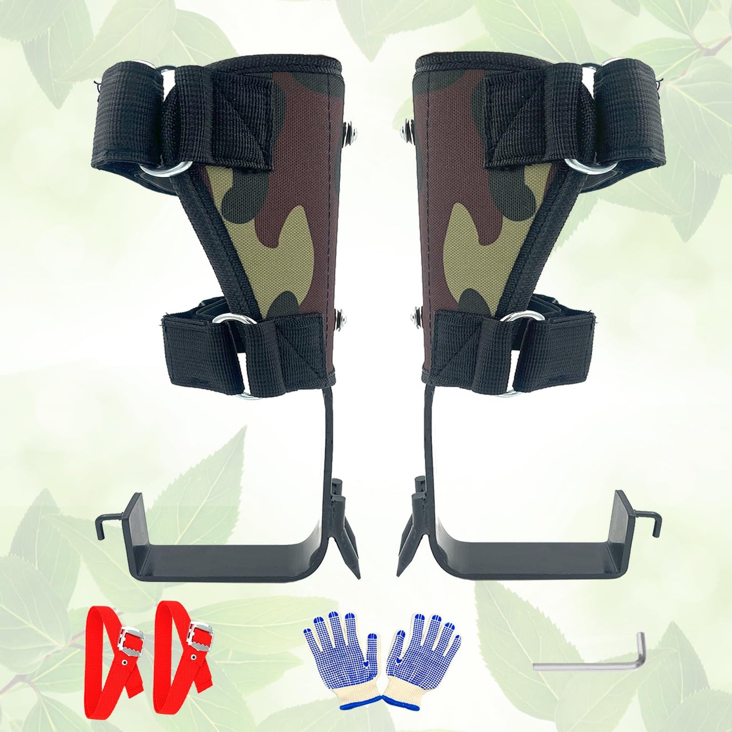 kilogorge Tree Climbing Spikes, Tree Climbing Gear Set,Tree Climbing Kit with 2 Claws and Wide Pedal,Camouflage Green Tree Climbing Equipment, Tree Spikes Set for Climbing,Picking Fruit, Outdoor