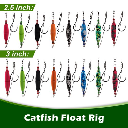 Catfish Float Rigs Fishing Bobbers Popping Cork Tackle Catfishing Equipment Combo for Bank River Lake EVA Peg Artificial High Buoyancy Body Circle Hooks Weight (Pack of 4, 3")