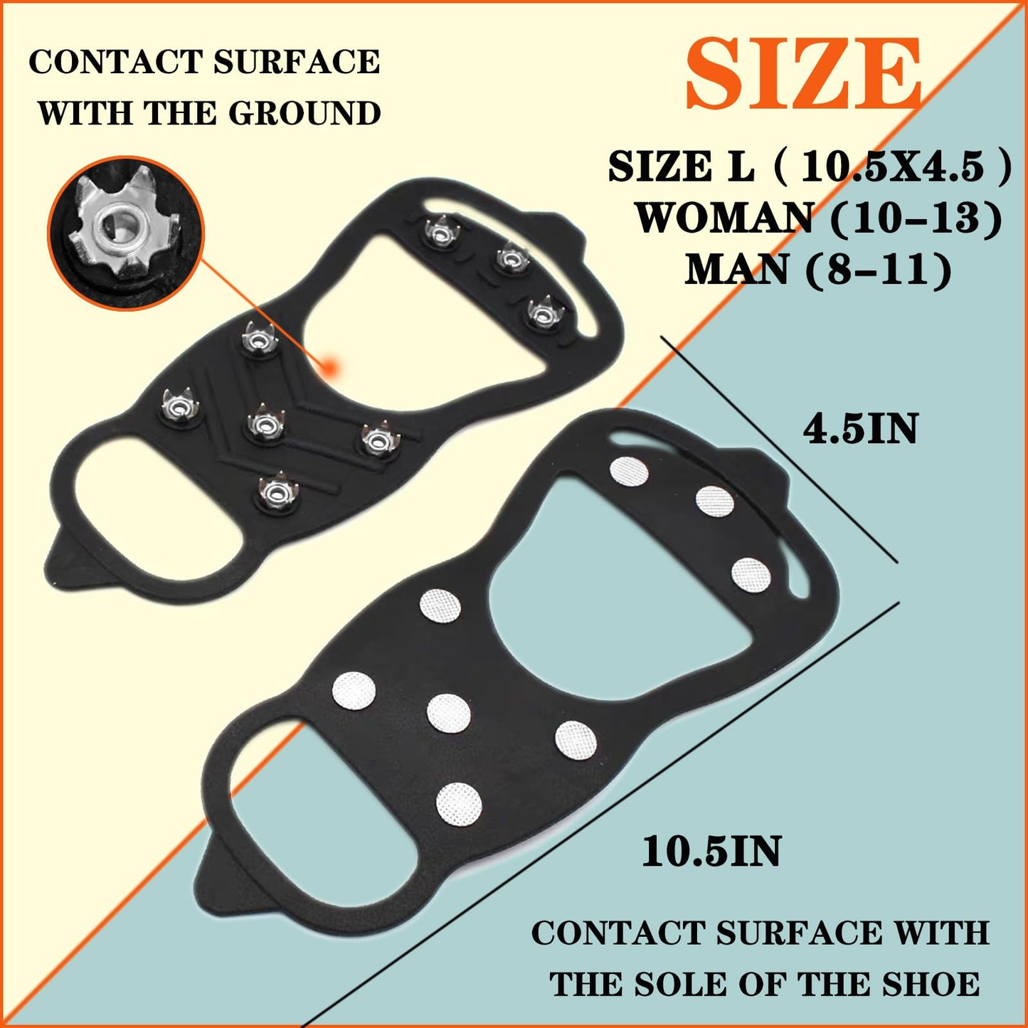 2 Pairs Ice Cleats for Shoes and Boots,Universal 8 Steel Studs Crampon Ice & Snow Grippers for Winter Hiking Climbing Ice Fishing,Anti-Slip Traction Cleats Shoe Spike for Walking or Running (Size L)