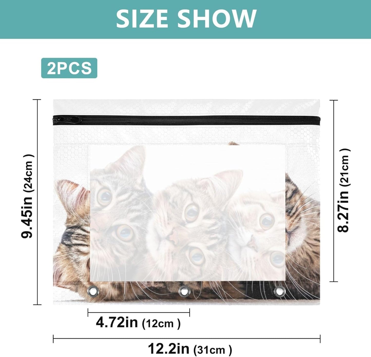 Largemouth Bass Fish 2 Pack 3 Ring Binder Pocket A4 Size Binder Pouches Clear PVC Loose Leaf Folder Sleeves Storage Bags for Files, Documents
