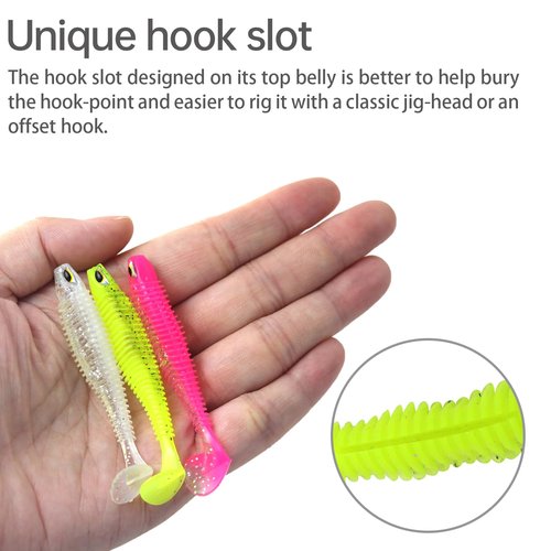 MAFIMOEA 40/30/20Pcs Paddle Tail Swim Baits Lures Fishing Soft Plastic Lure Kit for Bass Trout Walleye Crappie 6.5cm 7.5cm 10.5cm (White, 3.15IN/8CM - 30PCS)