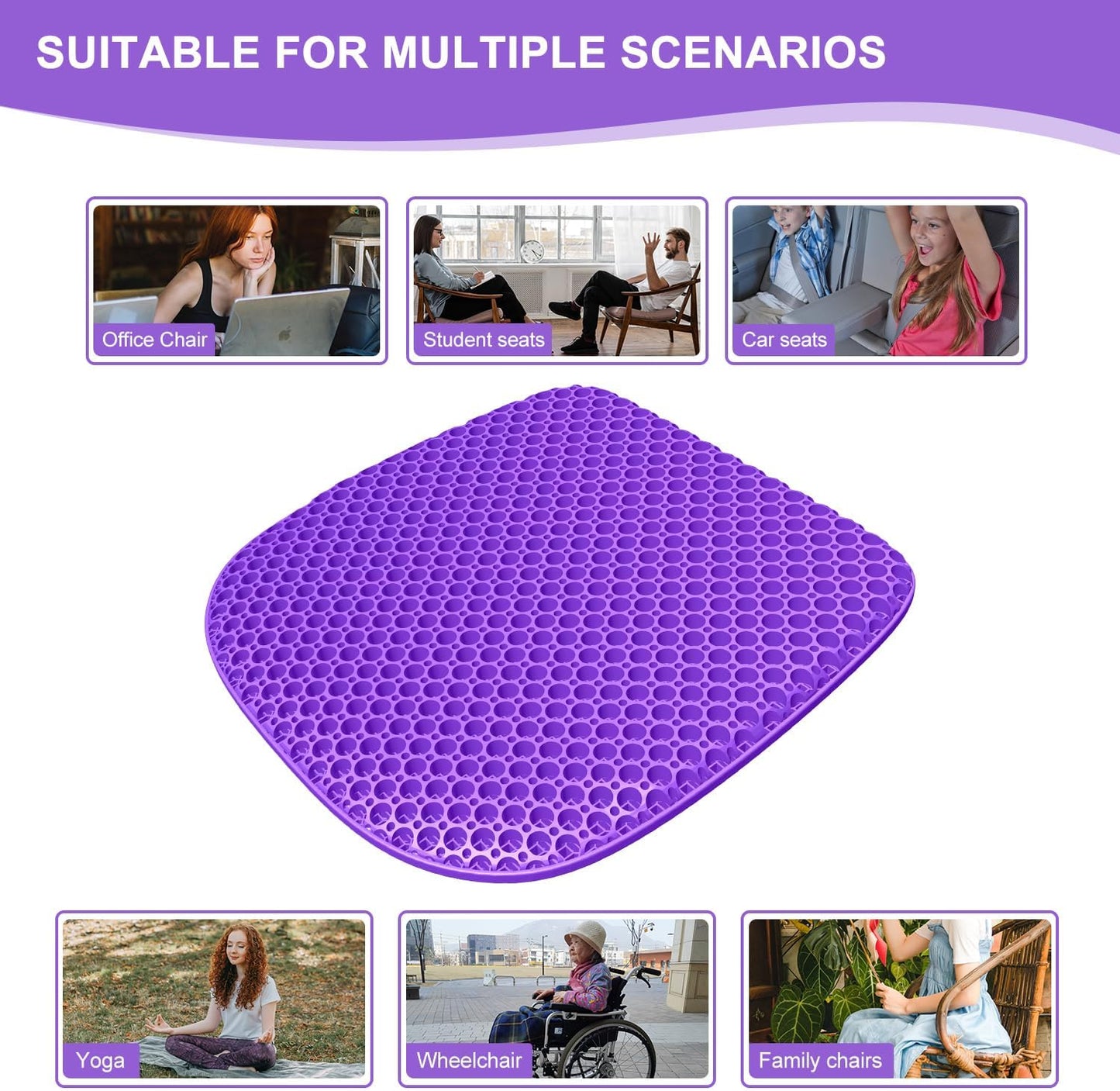 Large Gel Seat Cushion for Long Sitting with Non-Slip Cover,Soft & Breathable,Seat Cushion for Chair,Car,Office,Desk Chair,Wheelchair (17" x 15")