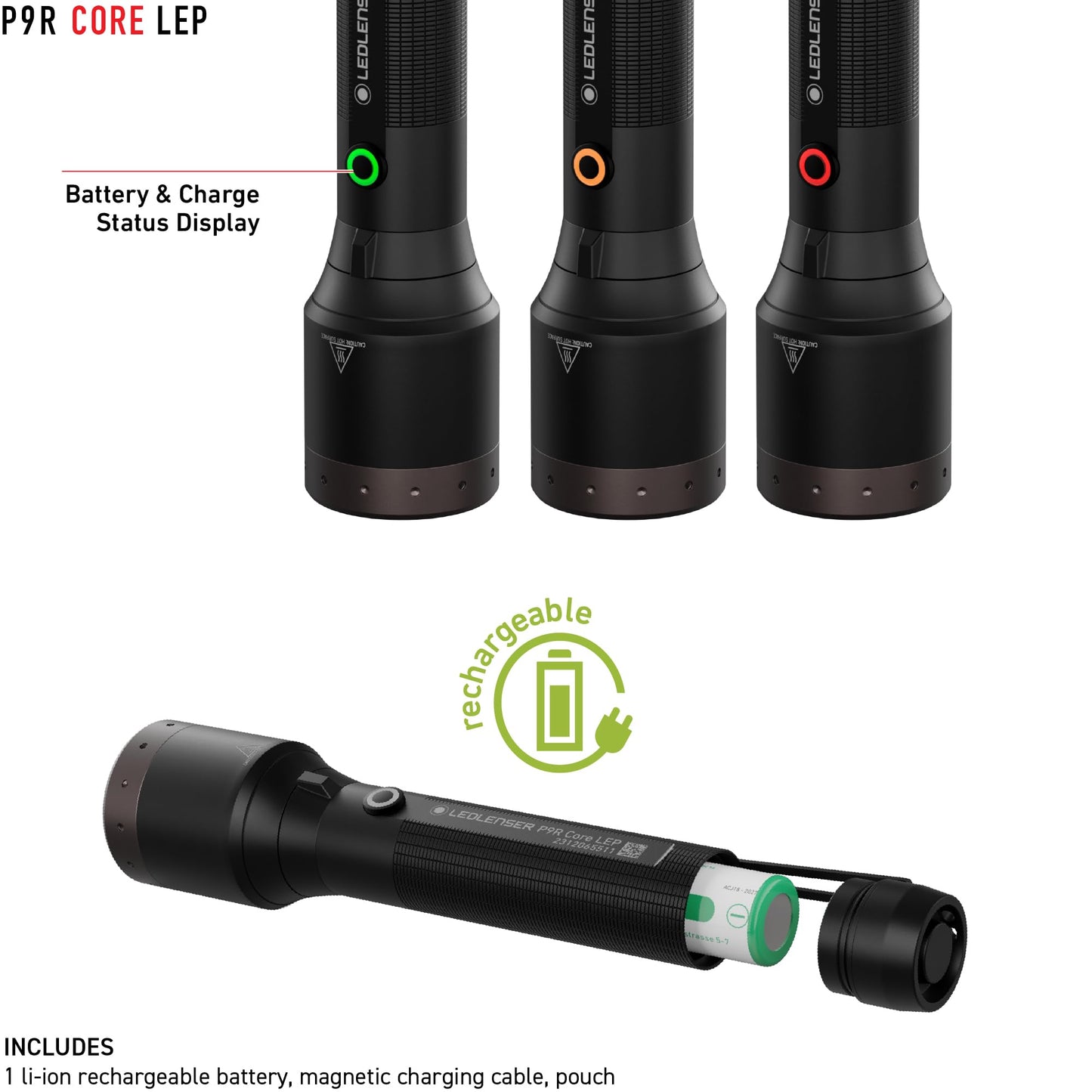 Ledlenser, P9R Core LEP Rechargeable Flashlight, High Power LEP, Ideal for Search and Rescue Teams, Maritime, Hunters and Anglers