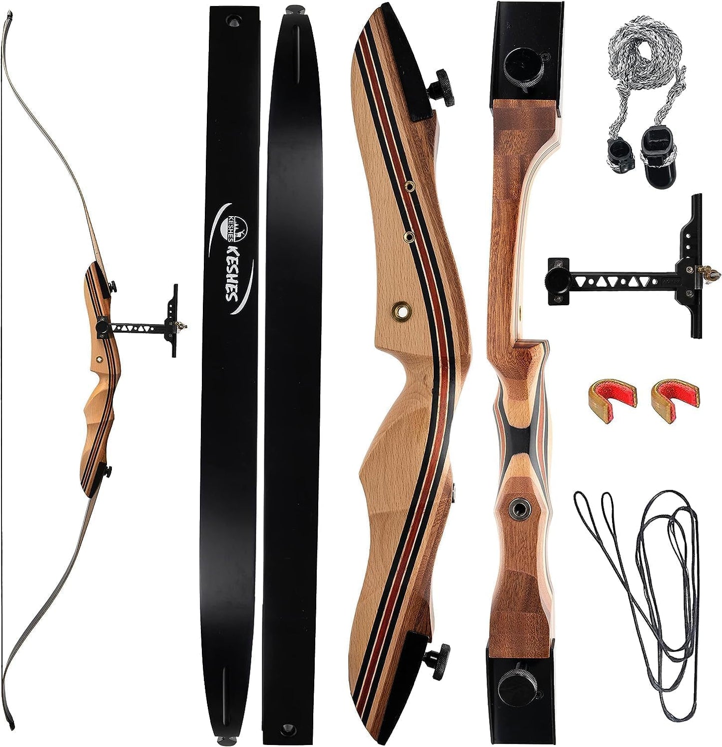 KESHES Takedown Recurve Bow and Arrow Set for Adults & Teens 62" - 15-60lb Draw Weight, Right & Left Handed Bows - Archery Set with Bowstring, Arrow Rest, Stringer Tool, and Bow Sight