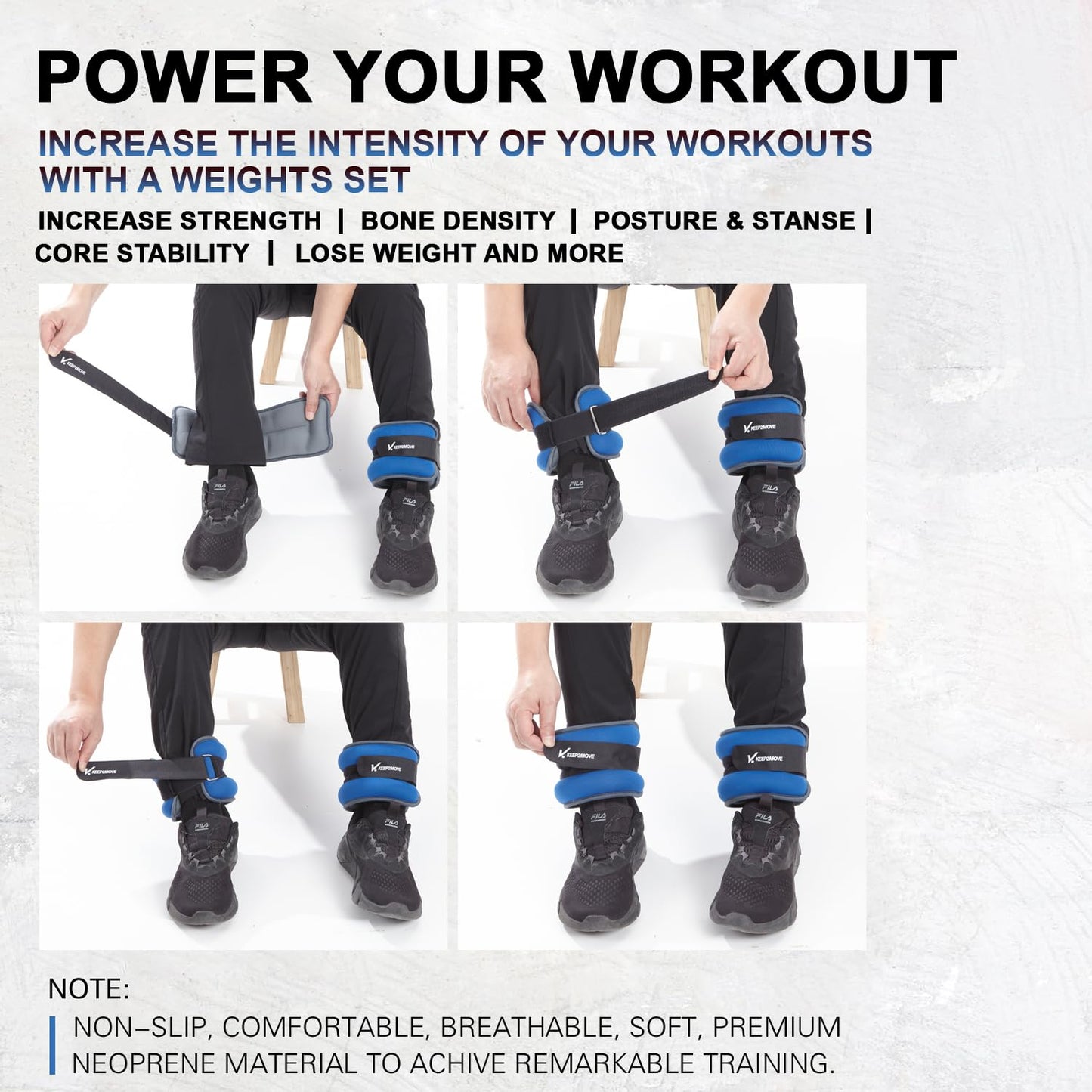 KEEP2MOVE Ankle Weights for Men Women Kids 1 Pair 2Lbs Each, Rectangular Strength Training Wrist Weights with Adjustable Strap for Walking, Running, Pilates, Yoga, Dance, Aerobics, Cardio Exercises