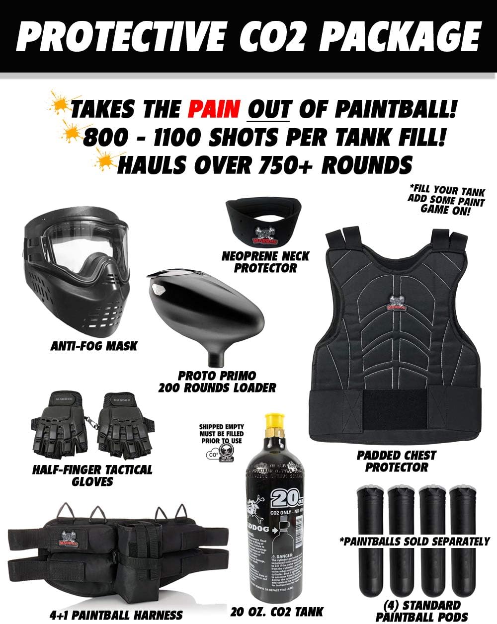 Maddog Tippmann Cronus Basic Protective Paintball Gun Marker Starter Package