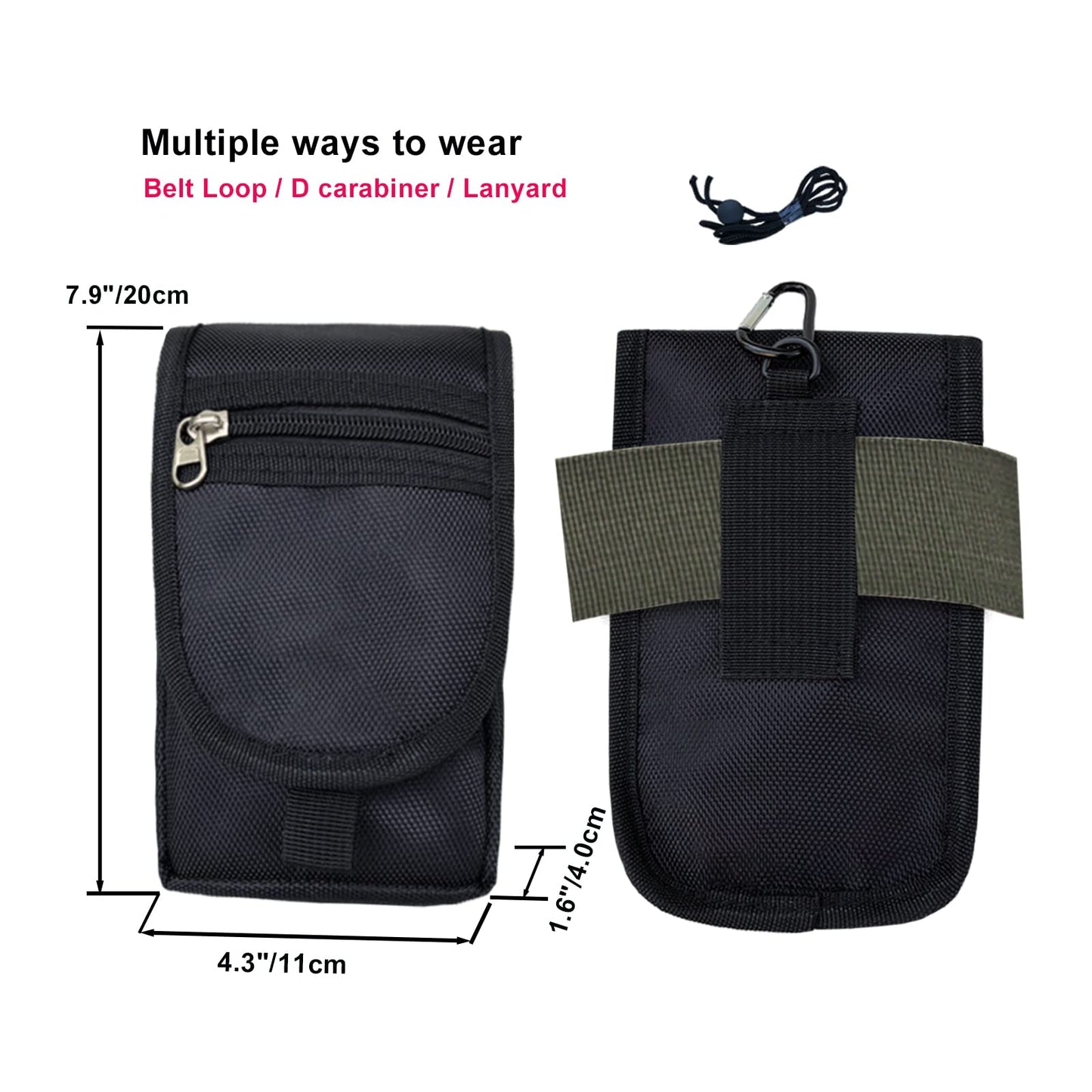 Belt Tool Pouch Holster, Multitool Organizer Pouch for EDC Gears Cellphone Case, Maezar Utility Sheath Bag, Nylon Tactical Tool Bag for Men, Small Pocket Phone Holder with D-Ring, Zipper(Black)