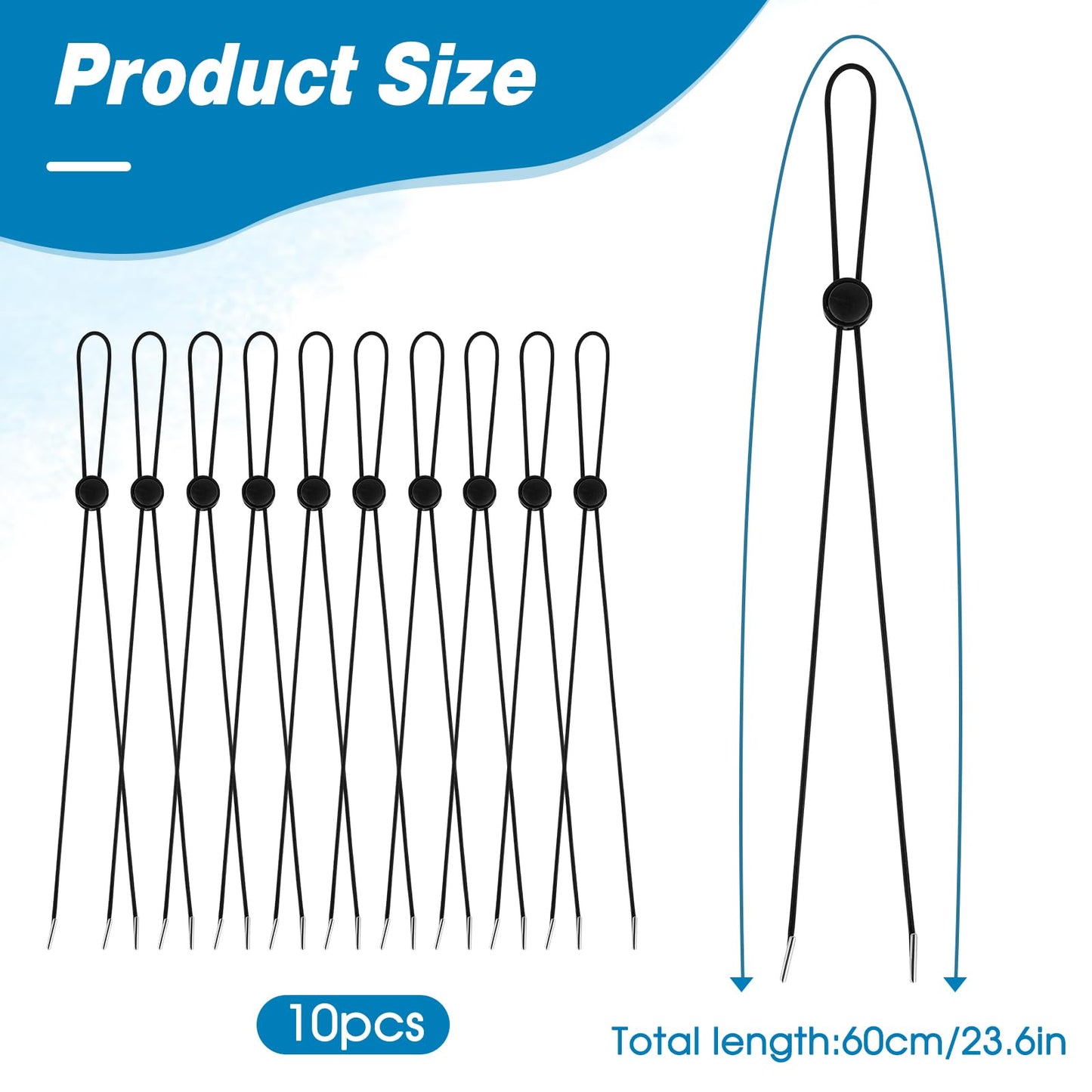 10 Pcs Flexible Hat Chin Cord, Adjustable Hat Strap Clips Elastic Hats Removable Chin Cord Anti-Lost Cap Strap Clips Fastener for Golfing Boating Fishing Hat Outdoor(Black)