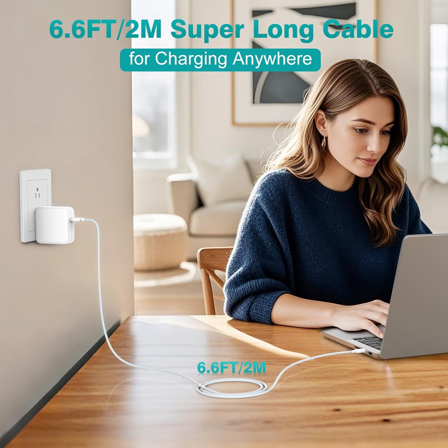 Charger for MacBook Pro 16 14 inch MacBook Air 15 13 inch 2025 2024 2023 2022 2021 2020 2019 M4 M3 M2 M1, Super Compact 100W USB C Laptop Power Adapter, 6.6FT USB-C Braided Cable, Original Quality