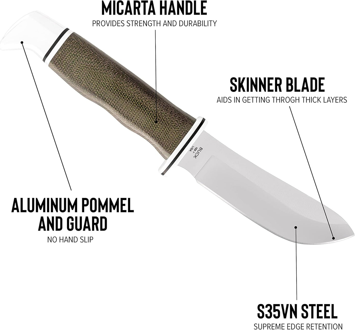 Buck Knives 103 Skinner Fixed Blade Hunting Knife, 4" Stainless Steel Blade with Leather Sheath