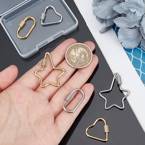 UNICRAFTALE 6pcs 3 Styles Screw Carabiner Lock Charms 2 Colors Stainless Steel Locking Carabiner Claw Clasp Heart Heart Carabiner Hook Clip Key Holder 22~35.5mm