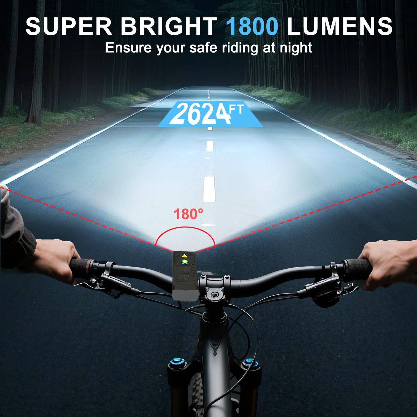1800 Lumen Bike Lights, 5 LED Bike Light for Night Riding, USB-C Rechargeable Bicycle Light, 4 Modes, IPX5 Waterproof Bicycle Headlight for Adult Kid Mountain