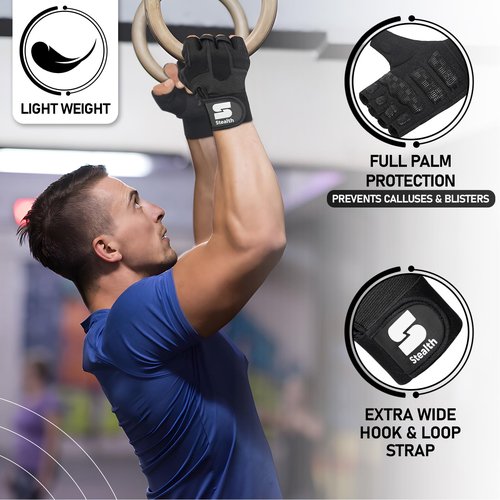 Stealth Sports Weight Lifting Workout Gloves Men Women Non-Slip Gel Padded Grip Full Palm Protection for Pull ups Gym Training Fitness Weightlifting Bodybuilding Exercise Gloves,R7 - Black (L), Large