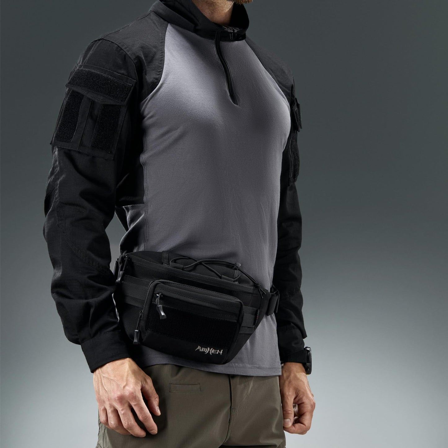 AMHEH 3.5L Military Tactical Fanny Pack | Molle, Quick Access, EDC, Hiking, Travel, Fit Most Men's Waist (Black)