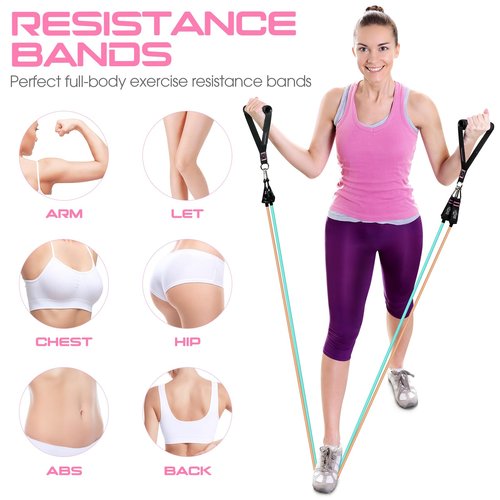 4.9ft Exercise Bands for Physical Therapy, 150lbs Resistance Bands for Working Out, Stretch, Recovery, Pilates, Rehab, Strength Training and Yoga Starter Set