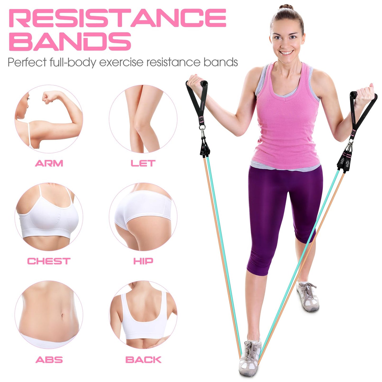 150lbs Resistance Bands for Working Out, 5.9ft Exercise Bands for Physical Therapy, Stretch, Recovery, Pilates, Rehab, Strength Training and Yoga Starter Set