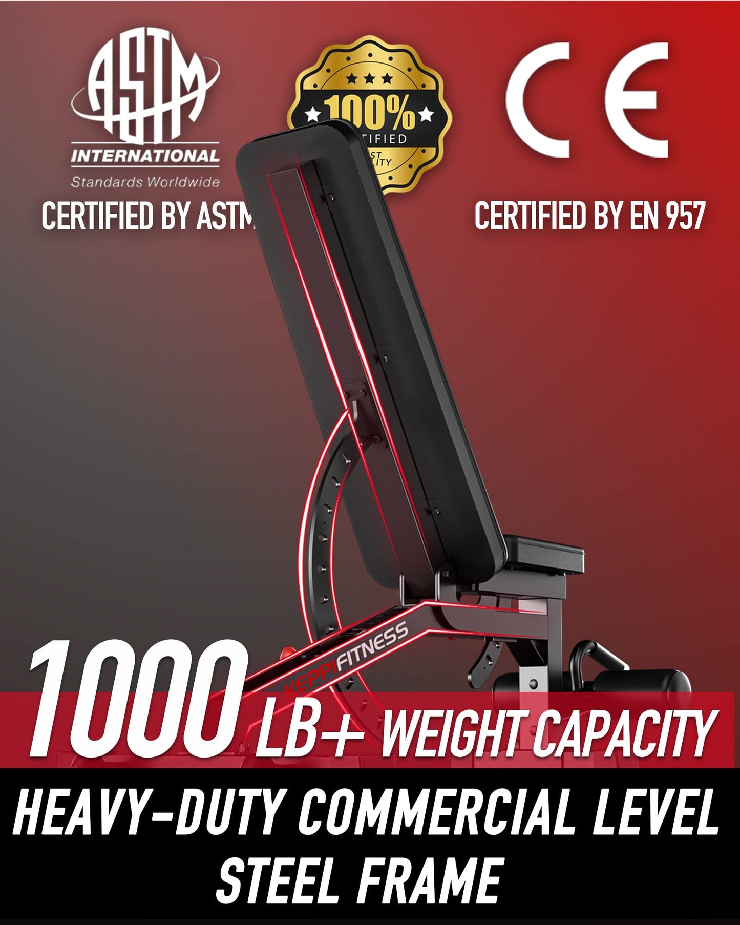 Keppi 1000LB Weight Bench - Adjustable Workout Bench Press Set for Home Gym Strength Training, Incline Decline Flat Sit Up Bench for Full Body Strength Training