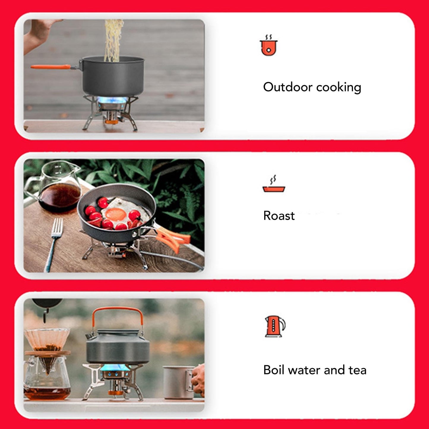 Luqeeg Windproof Camp Stove, 3 Core Lightweight Strong Firepower Camping Gas Stove, Portable Stove for Outdoor Backpacking Hiking and Picnic