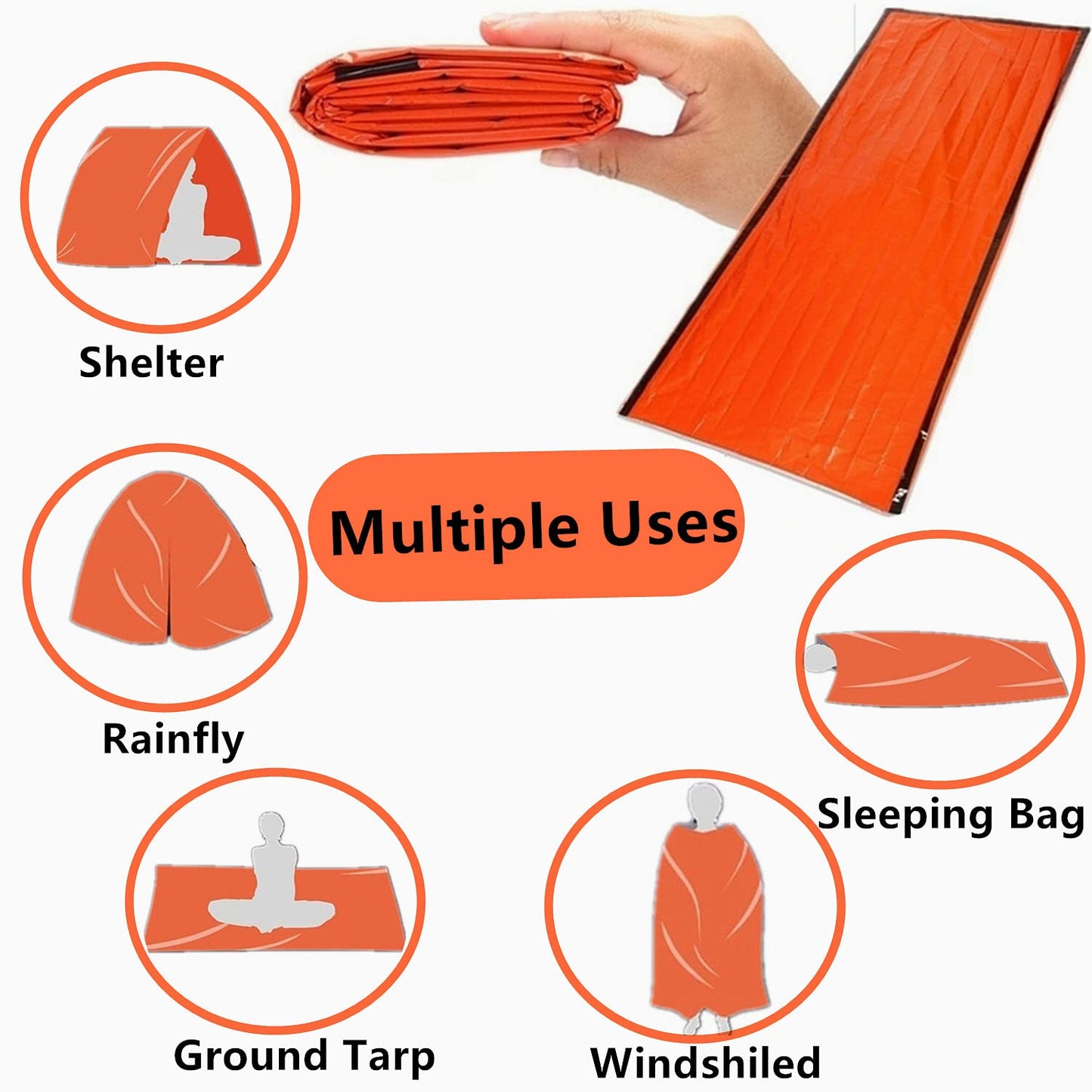 goldhik 2 Pack Emergency Sleeping Bag, Mylar Emergency Blanket, Waterproof Lightweight Survival Shelter Blanket, Portable Survival Thermal Bivy Sack for Outdoor Camping Hiking Adventure