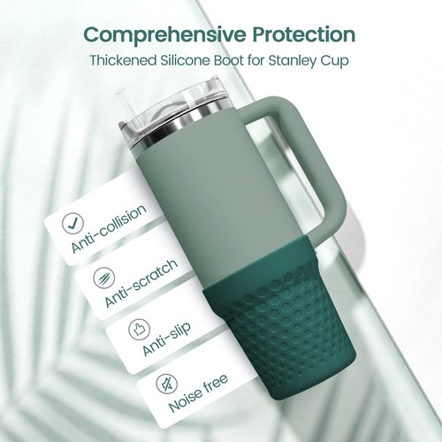 Uvafly Silicone Boot for Stanley, Cup Bottom Protector Sleeve Accessories for Stanley Quencher H2.0 FlowState Tumbler 20oz/30oz/Stanley Adventure Quencher Tumbler 24oz (Dark Green)