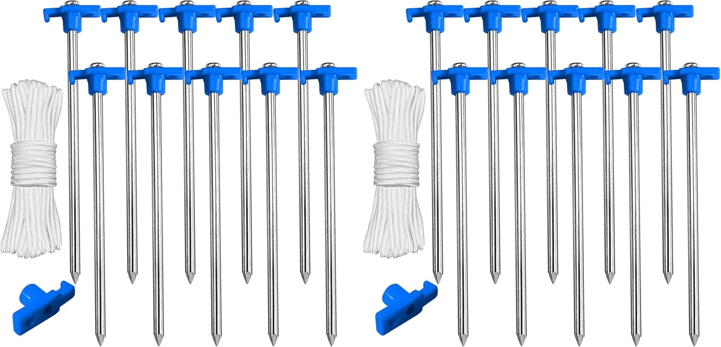 ABCCANOPY 11 Inch Tent Stakes 10 Pcs Non-Rust Metal Ground Anchors, Heavy Duty Spikes with 4 Ropes for Outdoor Camping, Orange
