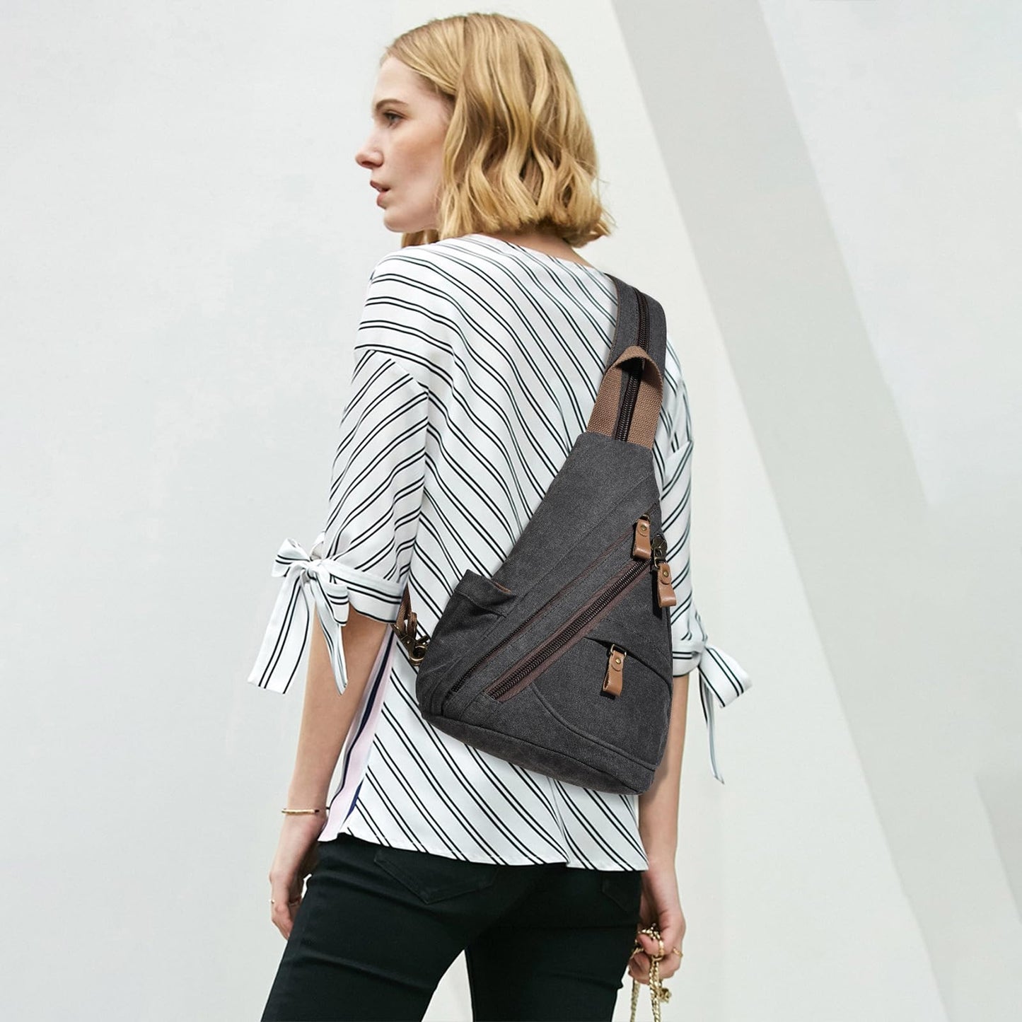 KL928 Canvas Sling Bag - Small Crossbody Backpack Shoulder Casual Daypack Rucksack for Men Women(Small Version)