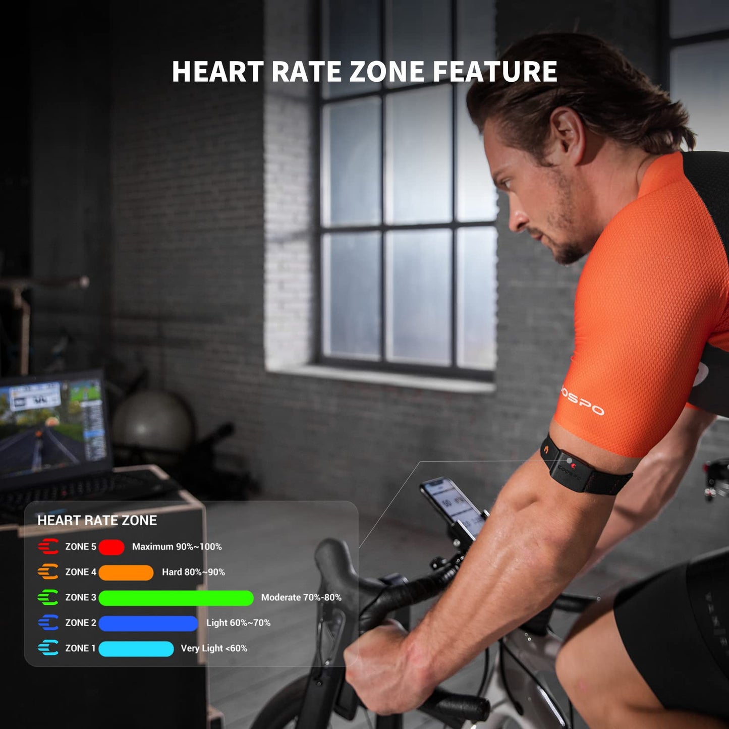 COOSPO HW9 Heart Rate Monitor Bluetooth ANT+ Armband with Accurate HR Zones/Calories Burned Data, HRM Optical Sensor for Fitness Training/Cycling/Running,Compatible with Peloton,DDP Yoga,Wahoo APP