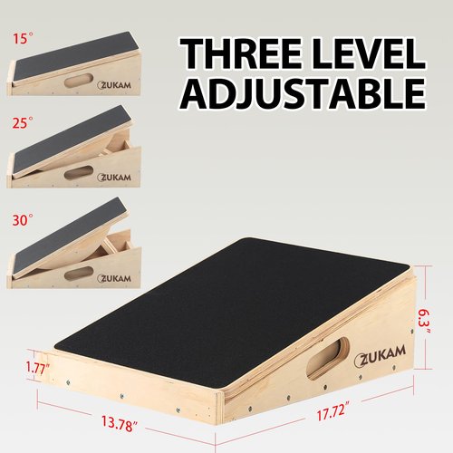 ZUKAM Multi-Function Wooden Slant Board & Balance Board, Adjustable Incline Board and Calf Stretcher,Stretch Board - Wide Anti-Slip Surface - Black