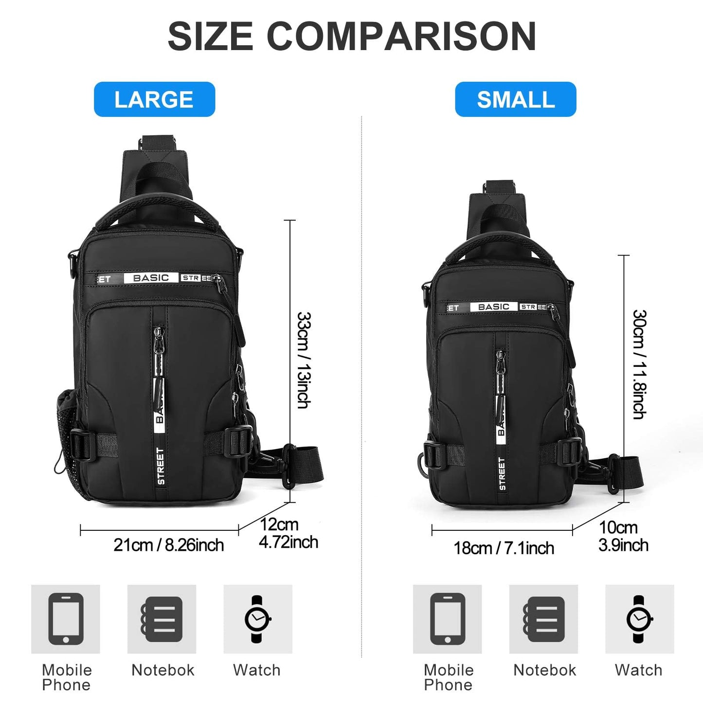 Large Black Sling Bag for Men Women, Mini Anti Theft One Strap Motorcycle Sling Backpack, Small Sling Chest Bag Daypack Crossbody Backpack with Usb Port for Casual Travel Hiking Gym Outdoor Sports