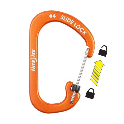 Nite Ize Aluminum SlideLock Carabiner - Daily Use & Lightweight Carabiner - Compact Aluminum Carabiner with Lock - Versatile Rectangular Carabiner - Size 4, Orange (4 Pack)