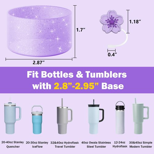 CHEMLLC Glitter Bling Silicone Boot for Stanley Cup 20 oz 30 oz 40 oz, Protector Cover for Stanley Cup Bottom, Cup Accessories Straw Cover (Bling Purple)