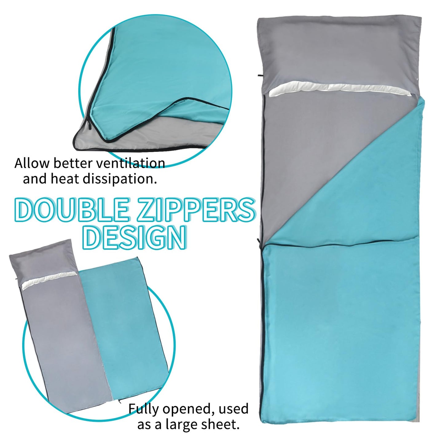 NewDoar Sleeping Bag Liner 215 * 85cm Portable Lightweight Travel Sheet with Pillow Slot Ultralight Soft Camping Sleeping Bag Liner Pongee Fabric for Camping Hiking Backpacking Hotels Hostels