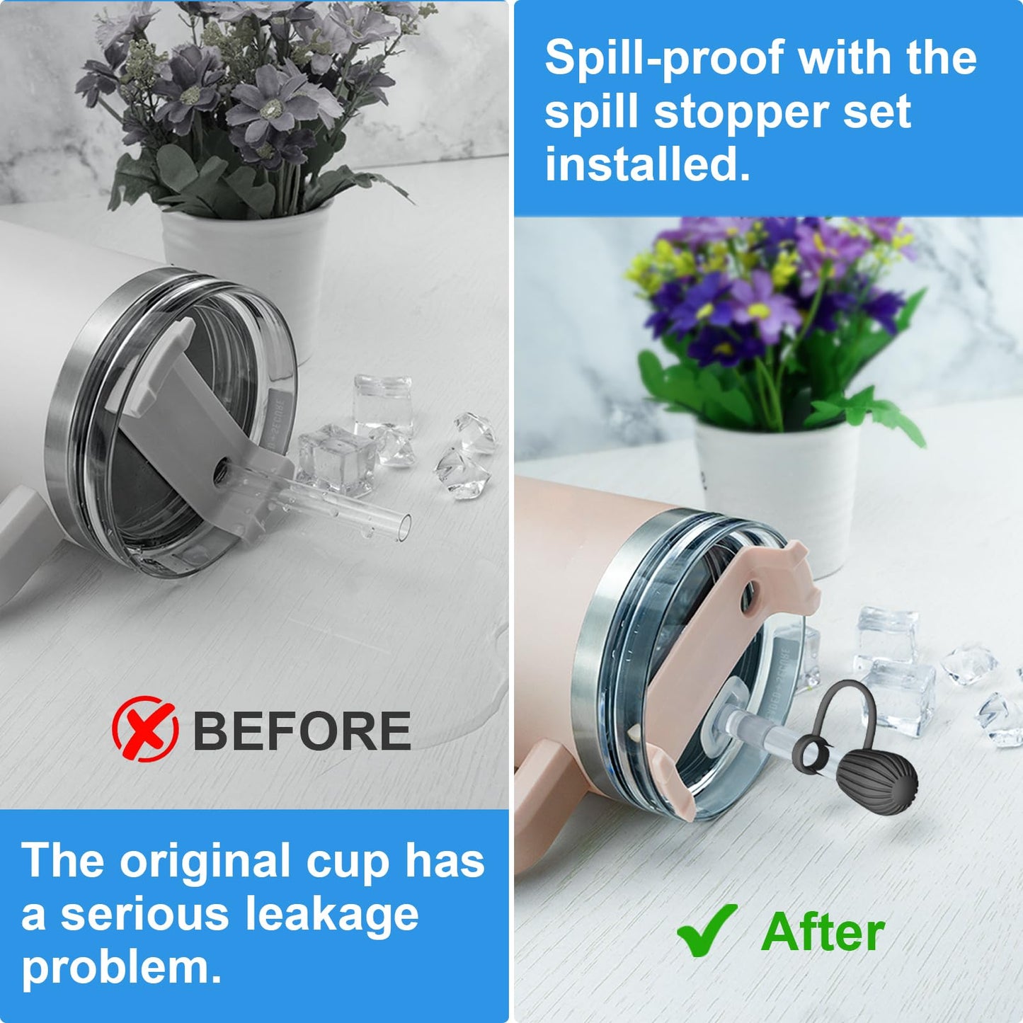 Alwenid Silicone Spill Proof Stopper Set and Protective Boot for Stanley 40oz 30oz Tumbler, Leak Proof Straws Topper, Cover Cap and Anti Slip Bottle Bottom Boot Sleeve for Stanley Mug Cup