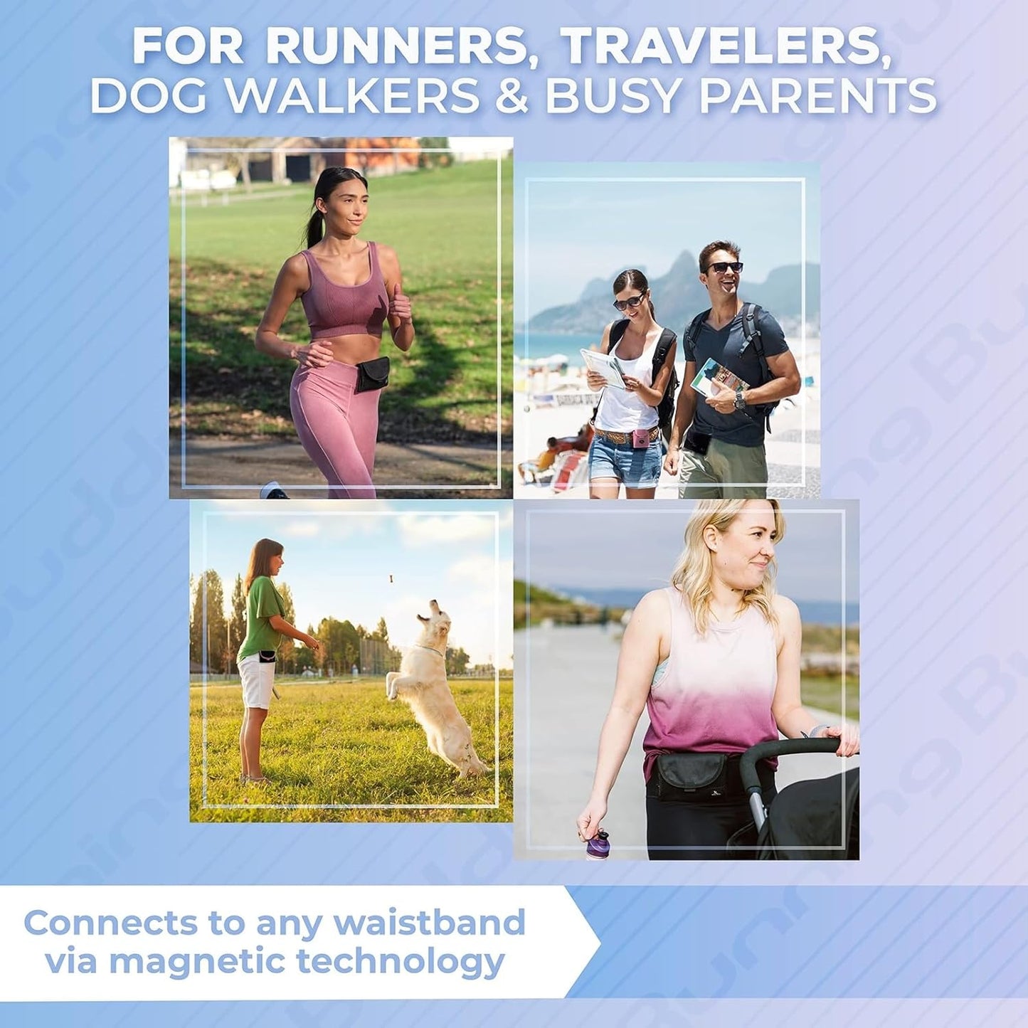 Running Buddy Running Water Bottle Pouch - 4" x 4" Black, 7 oz - Magnetic Water Bottle Holder for Running & Walking - No-Bounce Hydration Pack