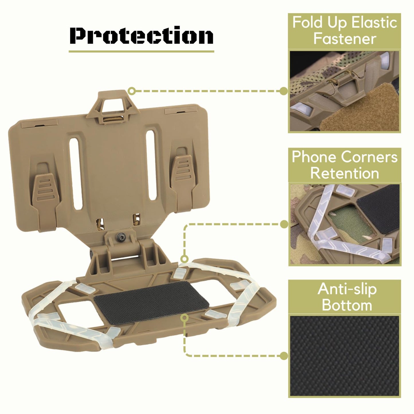 Let Me Be Tactical Plate Carrier Molle Phone Carrier Vest Attachments, Outdoor Universal Foldable Phone Chest Holder, Chest Rig Mount Navigation Board for 4.7"-6.7" Screen (FoldPanel-Tan)